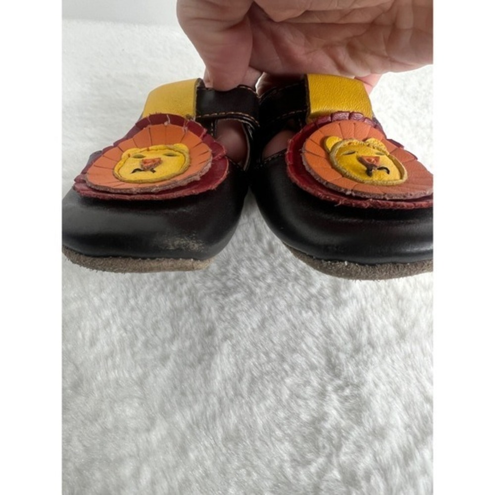 Handmade Leather Lion Baby Shoes Brown Soft Sole Walkers Hook Loop Strap - Picture 7 of 12